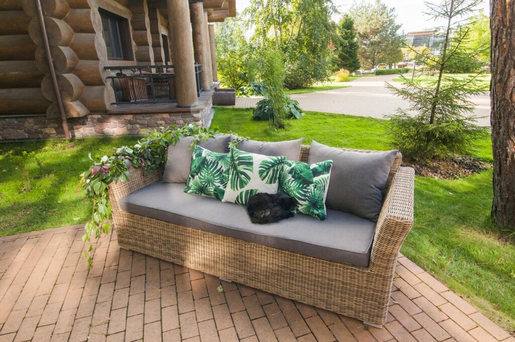 "Капучино" диван из искусственного ротанга трехместный, цвет соломенный от компании M-Lion мебель - фото 1