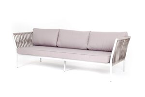 "Касабланка" диван 3-местный плетеный из роупа, каркас алюминий светло-серый (RAL7035) шагрень, роуп