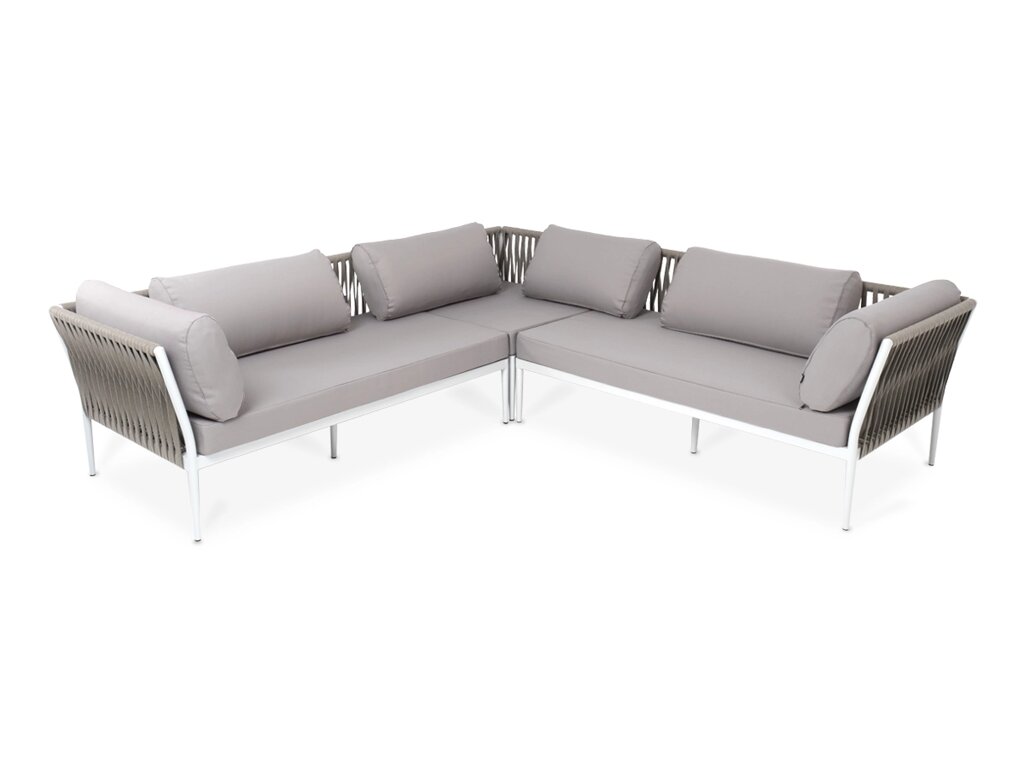 "Касабланка" диван модульный плетеный из роупа, каркас алюминий, роуп бежевый 20мм, ткань Neo ash от компании M-Lion мебель - фото 1
