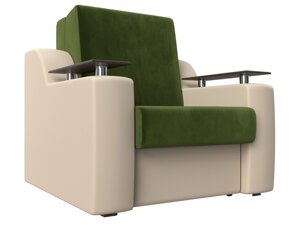 Кресло-кровать Сенатор 80, микровельвет, экокожа, зеленый, бежевый