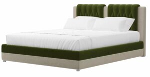 Кровать интерьерная Камилла 160, микровельвет, зеленый, бежевый