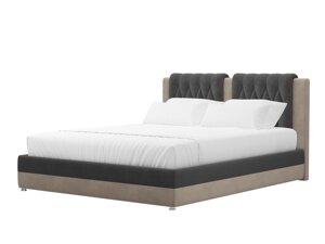 Кровать интерьерная Камилла 200, велюр, серый, бежевый