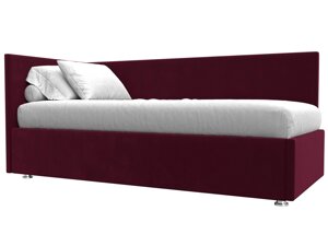 Кровать Лига-039 левая, микровельвет, бордовый