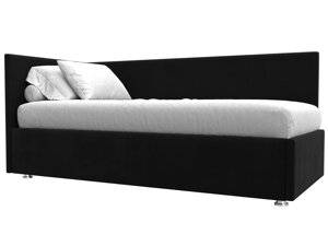 Кровать Лига-039 левая, микровельвет, черный
