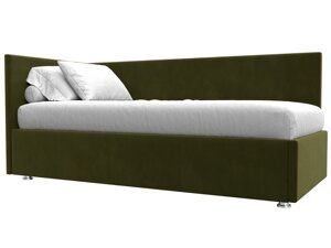 Кровать Лига-039 левая, микровельвет, зеленый