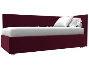 Кровать Лига-039 правая, микровельвет, бордовый