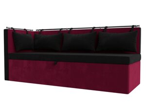 Кухонный диван Метро с углом слева | Черный | Бордовый