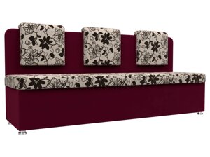 Кухонный прямой диван Маккон 3-х местный | Цветы | Красный