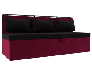 Кухонный прямой диван Метро | Черный | Бордовый