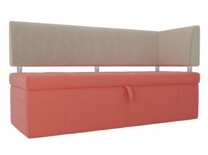 Кухонный прямой диван Стоун с углом | Коралловый | Бежевый