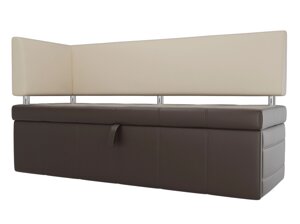 Кухонный прямой диван Стоун с углом левый | Коричневый | Бежевый