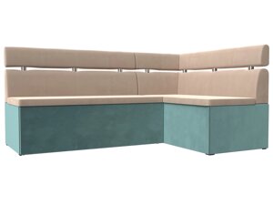 Кухонный угловой диван Классик правый угол | Бежевый | Бирюзовый