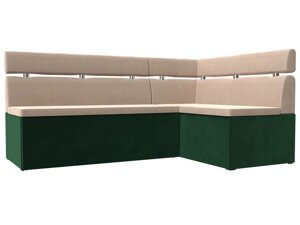 Кухонный угловой диван Классик правый угол | Бежевый | Зеленый