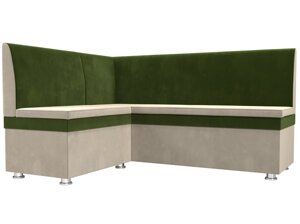 Кухонный угловой диван Уют левый угол | бежевый | зеленый