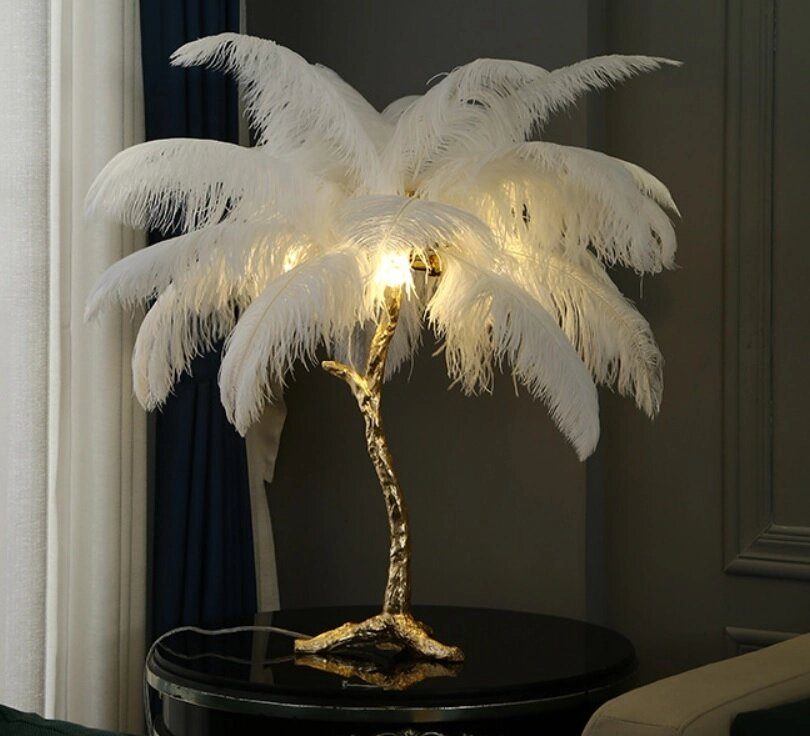 Лампа настольная с перьями FEATHER LAMP | Цвет: белый от компании M-Lion мебель - фото 1