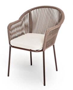 "Лион" стул плетеный из роупа, каркас из стали коричневый (RAL8016) муар, роуп коричневый круглый, т