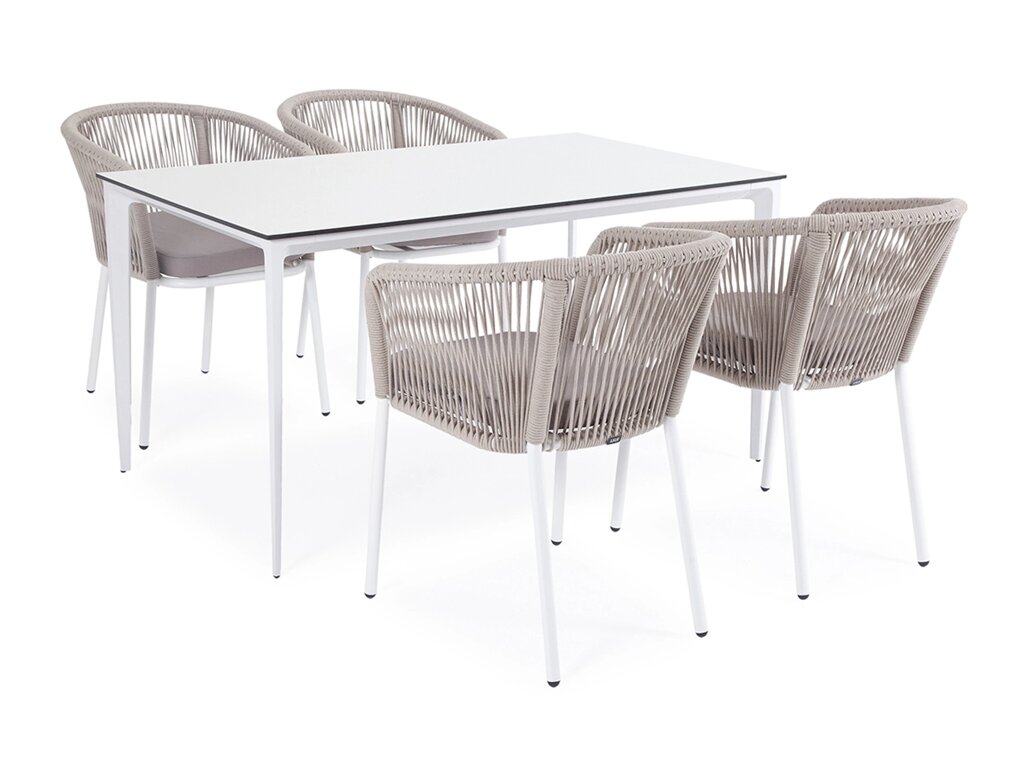 "Малага" обеденная группа на 4 персоны со стульями "Тунис", каркас белый, роуп светло-серый от компании M-Lion мебель - фото 1