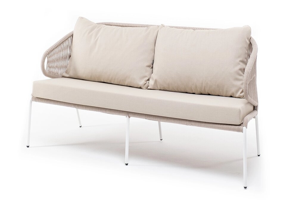 "Милан" диван 2-местный плетеный из роупа, каркас алюминий светло-серый (RAL7035) шагрень, роуп бирю от компании M-Lion мебель - фото 1