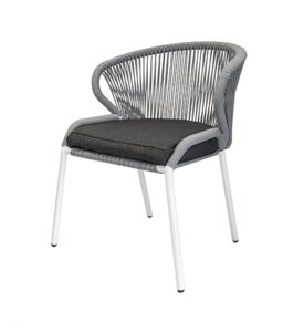 "Милан" стул плетеный из роупа, каркас алюминий белый шагрень, роуп светло-серый круглый, ткань свет