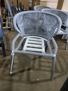 "Милан" стул плетеный из роупа, каркас алюминий белый шагрень, роуп светло-серый круглый, ткань свет