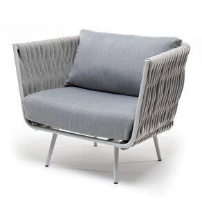"Монако" кресло плетеное из роупа, каркас алюминий светло-серый (RAL7035) муар, роуп светло-серый 40