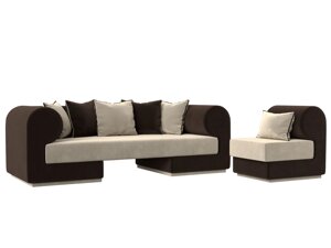 Набор Кипр-2 (диван, кресло), микровельвет, бежевый, коричневый