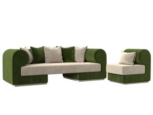 Набор Кипр-2 (диван, кресло), микровельвет, бежевый, зеленый