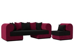 Набор Кипр-2 (диван, кресло), микровельвет, черный, бордовый