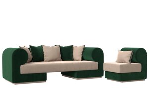 Набор Кипр-2 (диван, кресло), велюр, бежевый, зеленый