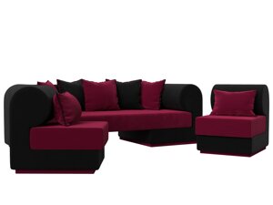 Набор Кипр-3 (диван, 2 кресла), микровельвет, бордовый, черный
