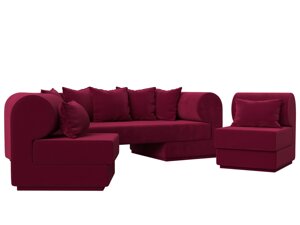 Набор Кипр-3 (диван, 2 кресла), микровельвет, бордовый