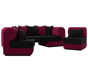 Набор Кипр-3 (диван, 2 кресла), микровельвет, черный, бордовый