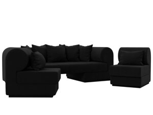 Набор Кипр-3 (диван, 2 кресла), микровельвет, черный