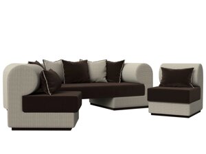 Набор Кипр-3 (диван, 2 кресла), микровельвет, коричневый, корфу 02