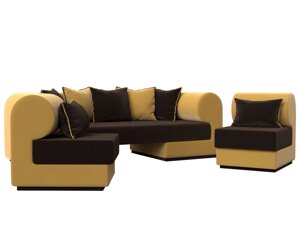 Набор Кипр-3 (диван, 2 кресла), микровельвет, коричневый, желтый