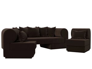 Набор Кипр-3 (диван, 2 кресла), микровельвет, коричневый
