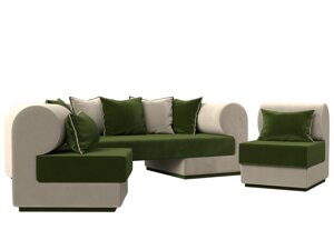 Набор Кипр-3 (диван, 2 кресла), микровельвет, зеленый, бежевый