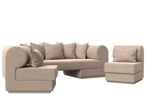 Набор Кипр-3 (диван, 2 кресла), велюр, бежевый