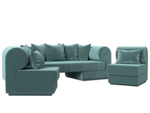 Набор Кипр-3 (диван, 2 кресла), велюр, бирюзовый
