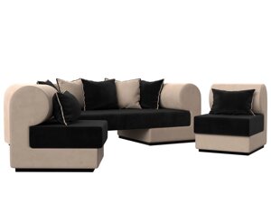 Набор Кипр-3 (диван, 2 кресла), велюр, черный, бежевый