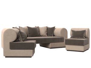 Набор Кипр-3 (диван, 2 кресла), велюр, коричневый, бежевый