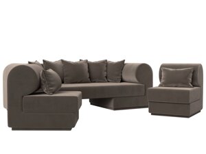 Набор Кипр-3 (диван, 2 кресла), велюр, коричневый