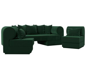 Набор Кипр-3 (диван, 2 кресла), велюр, зеленый