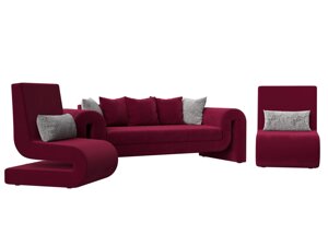 Набор Волна-1 (диван, 2 кресла), микровельвет, бордовый