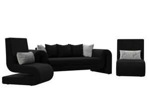 Набор Волна-1 (диван, 2 кресла), микровельвет, черный
