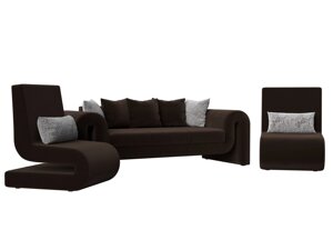Набор Волна-1 (диван, 2 кресла), микровельвет, коричневый
