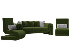 Набор Волна-1 (диван, 2 кресла), микровельвет, зеленый
