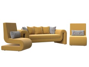 Набор Волна-1 (диван, 2 кресла), микровельвет, желтый
