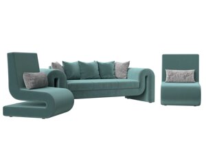 Набор Волна-1 (диван, 2 кресла), велюр, бирюзовый