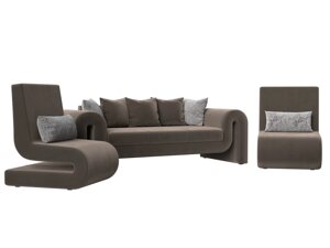 Набор Волна-1 (диван, 2 кресла), велюр, коричневый
